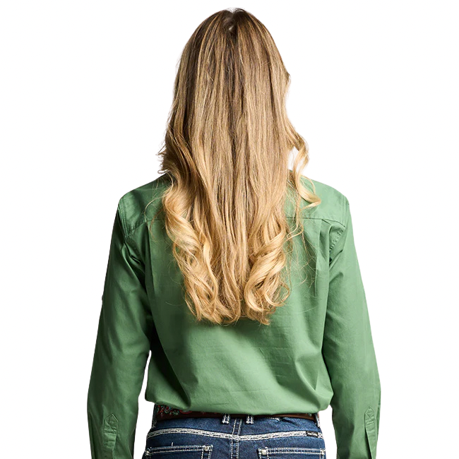 EquineLuxury Womens Half Button Long Sleeve Work Shirt - Gum Leaf Green